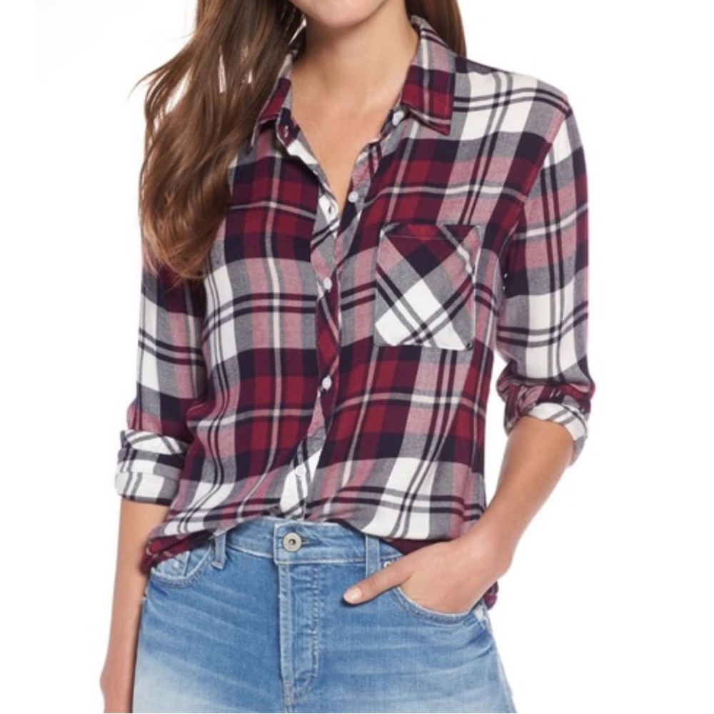 Rails Red/White Plaid long sleeve Button Down M